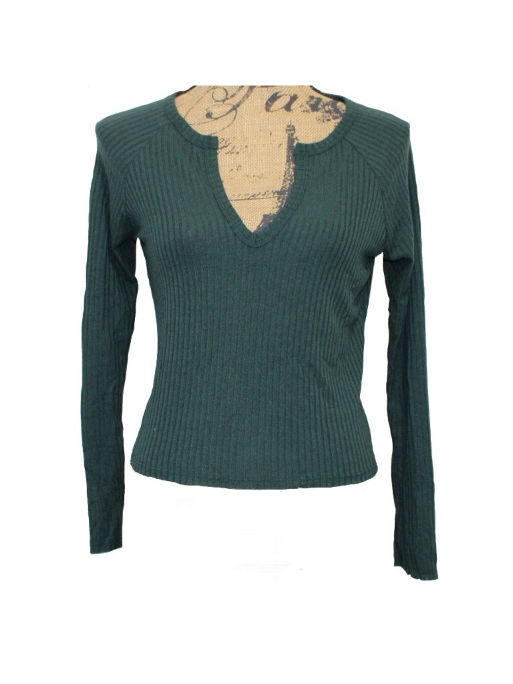 Lulus Just Vibing Hunter Green V-Neck Ribbed Sweater Top Extra Small NWT 56146